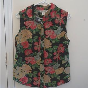 Flower print vest button up